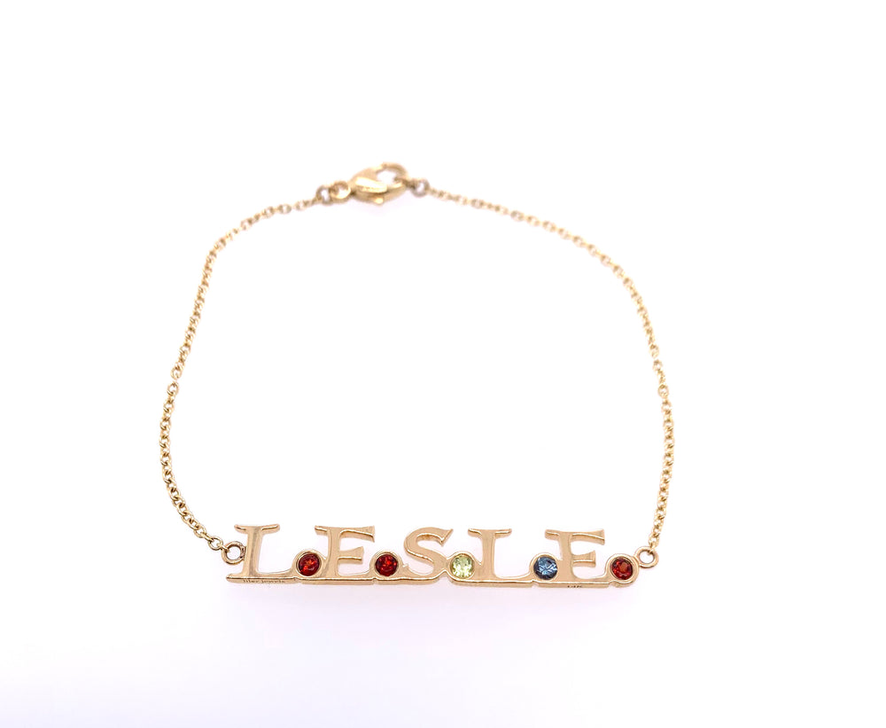 
                  
                    Load image into Gallery viewer, Lilor Jewels personalized gold bracelet with initials and birthstones
                  
                