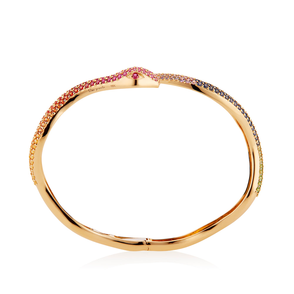 
                  
                    Load image into Gallery viewer, lilor jewels rainbow sapphire elysium snake bangle
                  
                