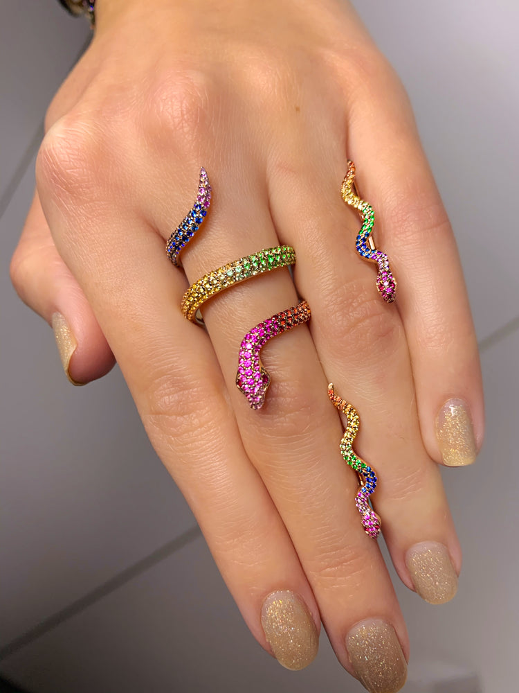 rainbow sapphire elysium snake crawler 18k gold lilor jewels with ruby eyes