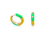 Lilor Jewels Neon Green and Yellow Icarus Huggie Earrings in 14k gold and enamel with diamonds