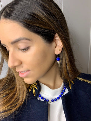 
                  
                    Load image into Gallery viewer, Lilor jewels oceanus earrings in lapis lazuli with lilor diamond heart
                  
                