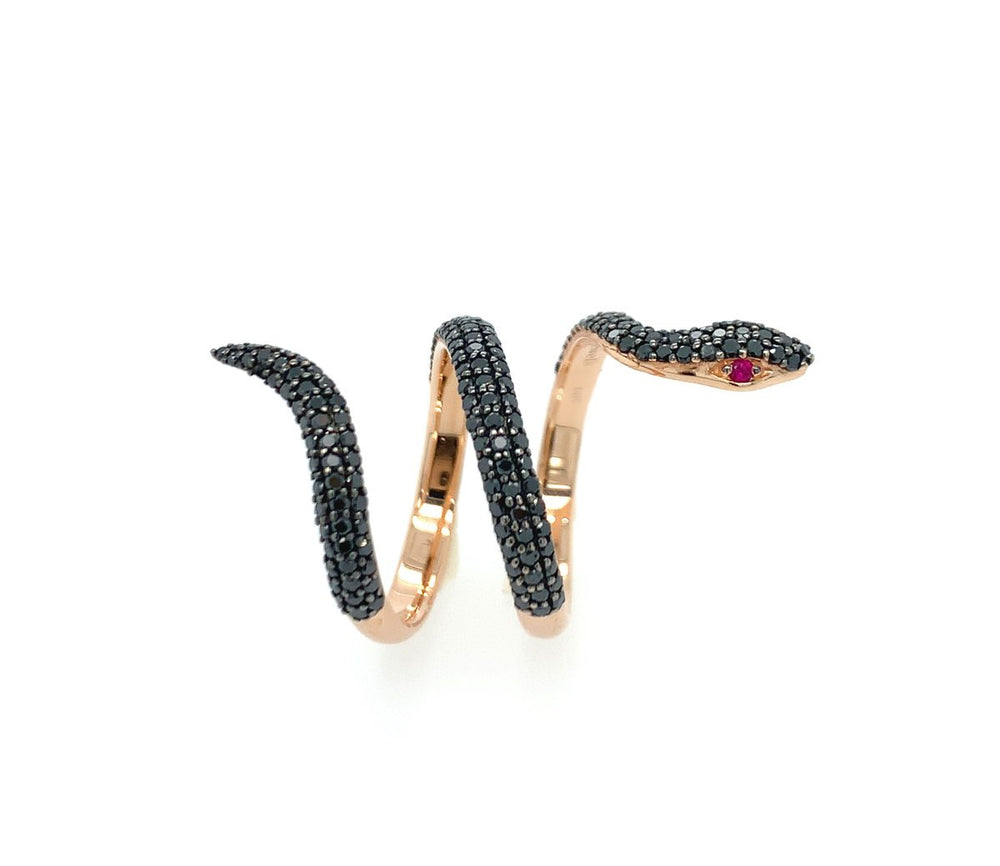 
                  
                    Load image into Gallery viewer, lilor jewels black diamond snake elysium ring with ruby eyes
                  
                