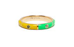 Lilor Icarus ring in 14k gold, yellow and neon green enamel with diamonds and rainbow sapphires