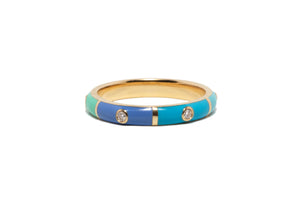 
                  
                    Load image into Gallery viewer, Icarus enamel ring lilor jewels in mint and turquoise ombre with diamonds, ring stack fine jewelry
                  
                