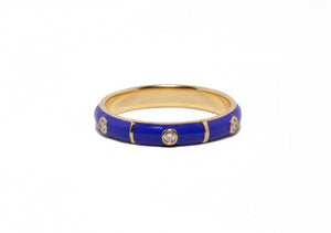 
                  
                    Load image into Gallery viewer, Lilor Jewels half royal blue half yellow gold enamel Icarus ring with white diamonds, 14k gold
                  
                