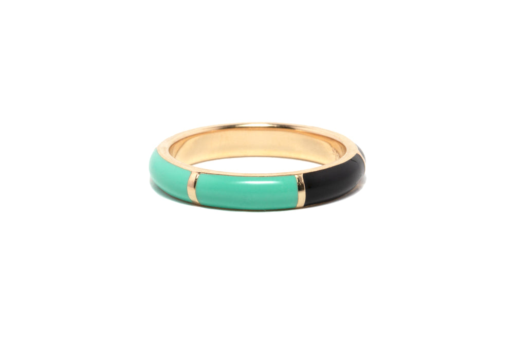 
                  
                    Load image into Gallery viewer, Naked Icarus Ring Lilor Jewels Mint and Black Enamel 14k Gold Fine Jewelry Stack
                  
                